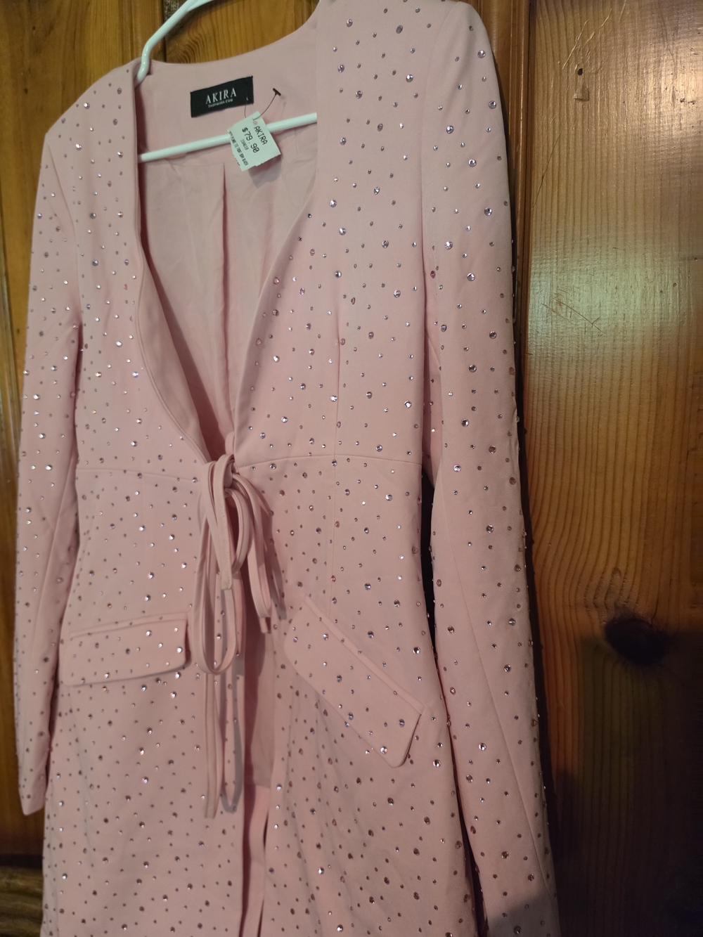 Akira Pink Embellished Tie-Waist Coat - Picture 16 of 16